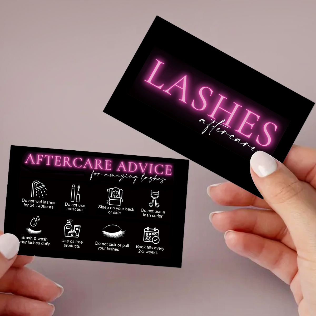50 قطعة بطاقة الرعاية اللاحقة  - مراجعة Eyelash Extension Aftercare وسعره